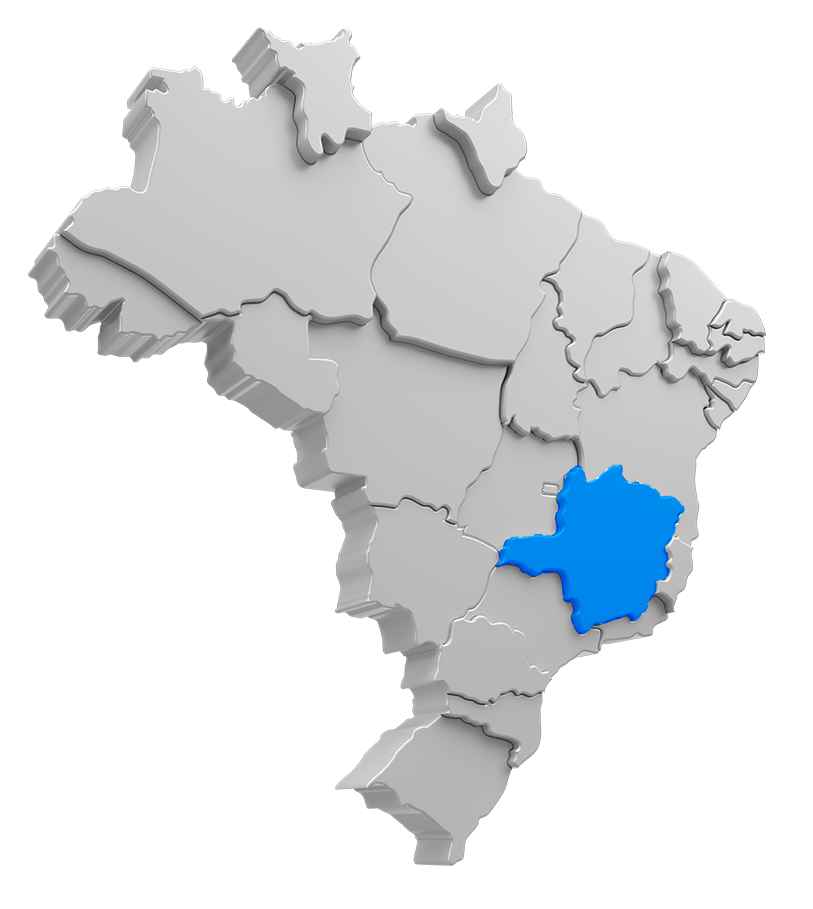 Mapa do Brasil em relevo com Minas Gerais destacada em azul