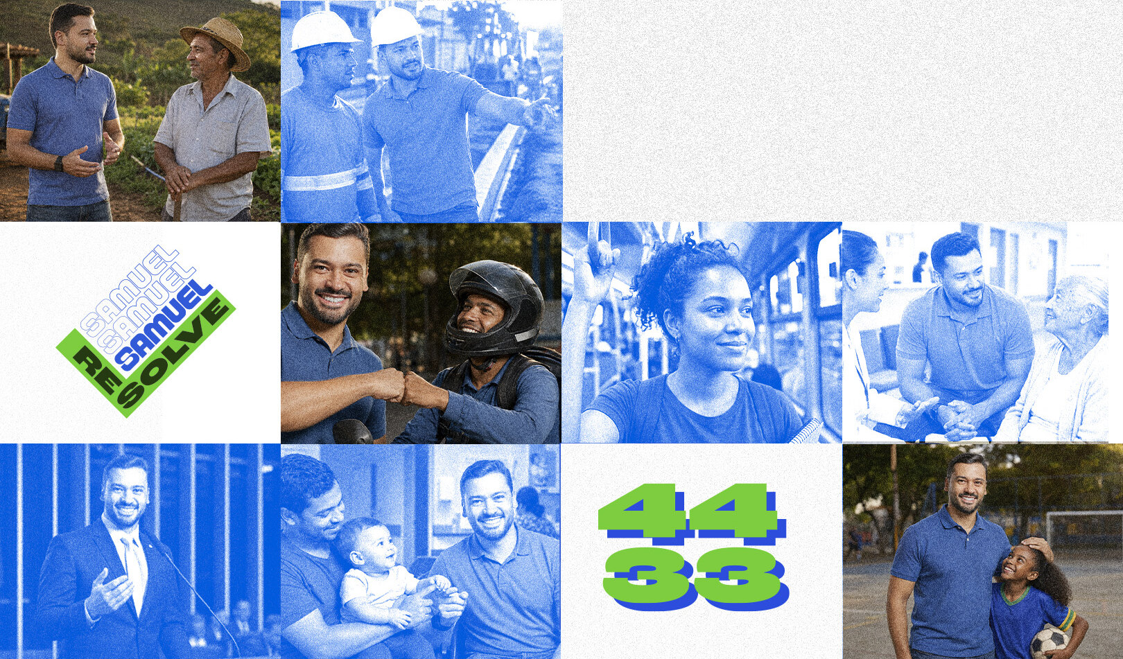 Mosaico de encontros do mandato: produtor rural, operários, motoboy, passageira de ônibus, atendimento de saúde, discurso no plenário, famílias e crianças no esporte